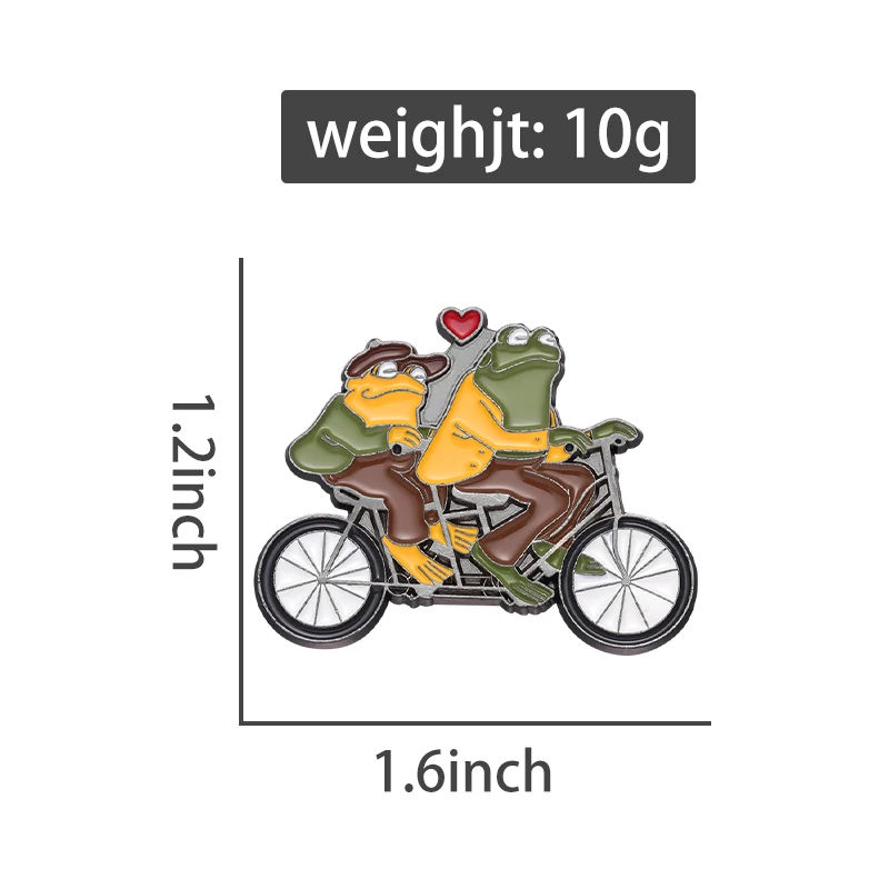 Frog and Toad Enamel Pins Custom Couple Tandem Bike Brooches Lapel Badges Cartoon Animal Jewelry Gift for Lover Friends