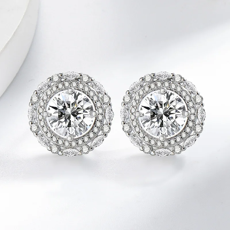 

Classic Halo Stud Earrings 925 Sterling Silver, Sparkling Cubic Zirconia Earrings for Women, Party Jewelry Gift