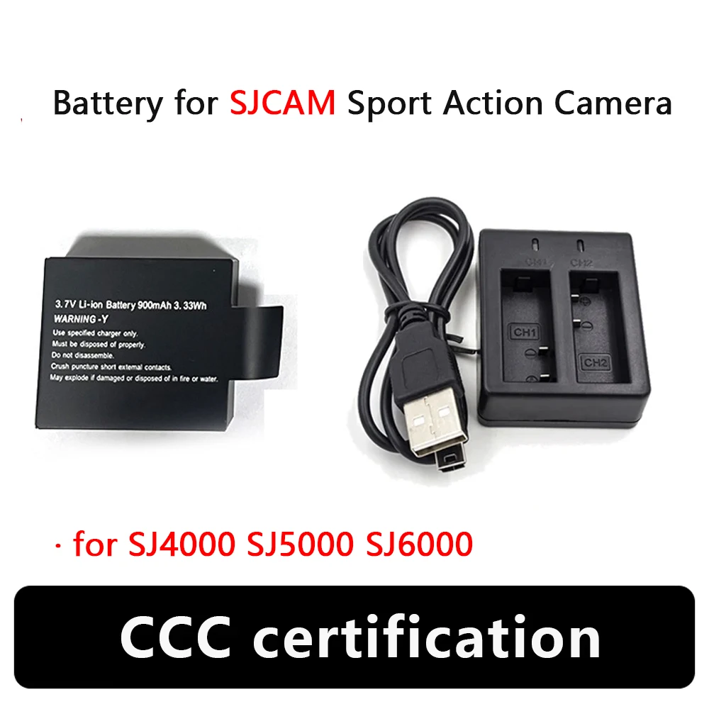 Batería recargable de iones de litio de 3,7 V y 900mAh para SJ4000 SJ5000 SJ6000 SJCAM Sport Action Camera DV SJ, batería dedicada con doble carga