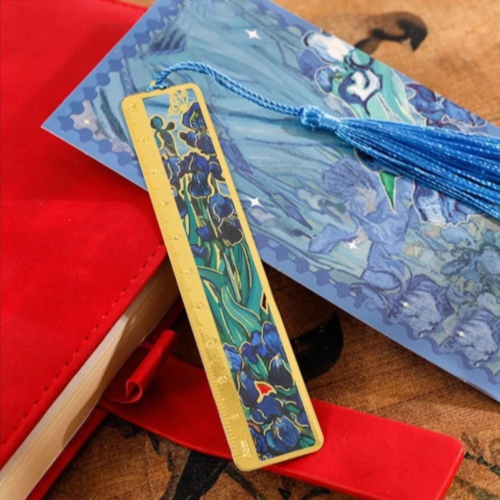 Oil Painting Metal Bookmark Student Gift with Ruler Reading Book Clip School Office Supplies Tassel Pendant Pagination Mark