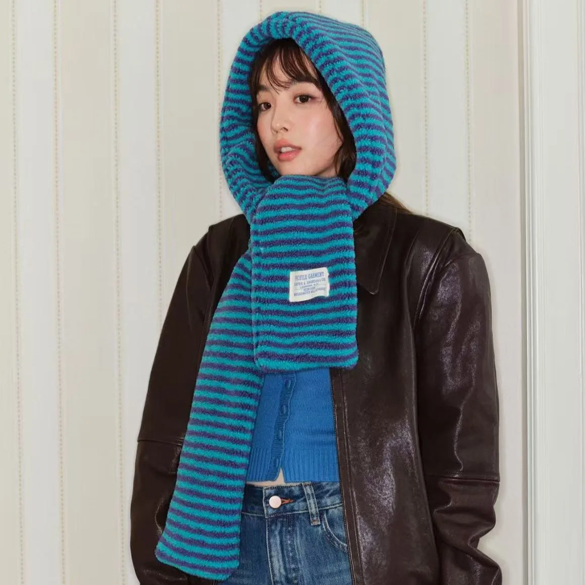 

Классический полосатый теплый шарф из овечьей шерсти, защитная шаль с капюшоном, женский шарф, корейская зимняя мода, стильные аксессуары