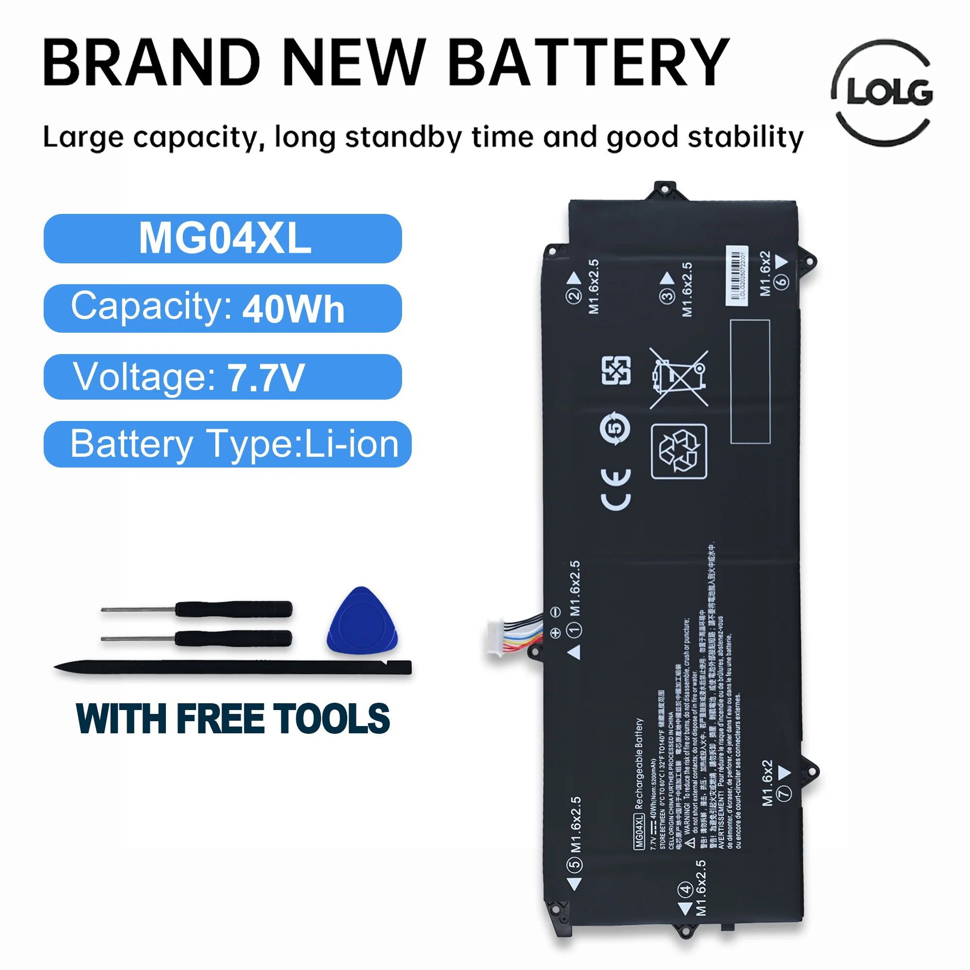 LOLG Replacement MG04XL Battery for HP Elite X2 1012 G1 Series Laptop 812060-2B1 812060-2C1 812205-001 HSTNN-DB7F 7.7V 40Wh