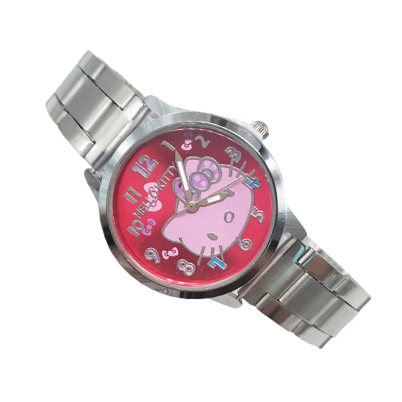 Miniso Anime Cartoon Sanrio Hello Kitty Stainless Steel Waterproof Round Quartz Adult Watch Boys Girls Students Watch Gifts