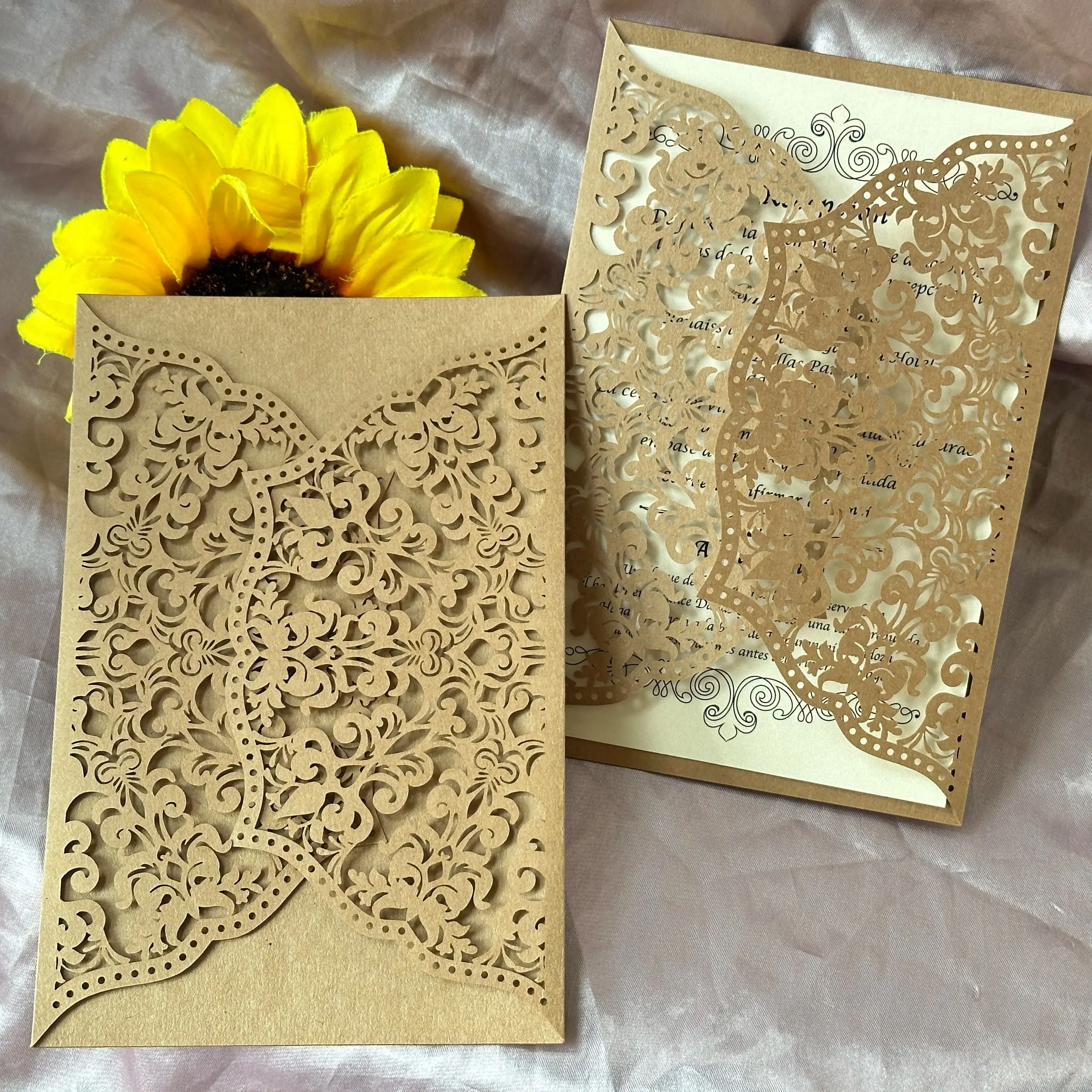 

Kraft Paper 10pcs Custom Wedding Invitation Cover,Laser Cut Birthday Greeting Invitation Cards for Party Gift Favor Decoration