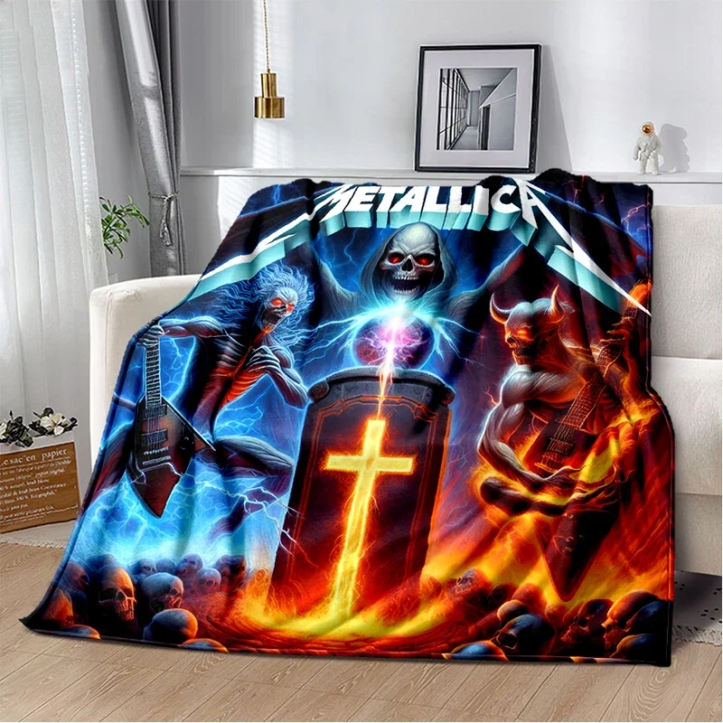 3D M-Metallica Thrash Metal Band Cartoon Soft Blankets,Throw Blanket Comfortable Blanket for Beds Sofa Home Bedroom Gift