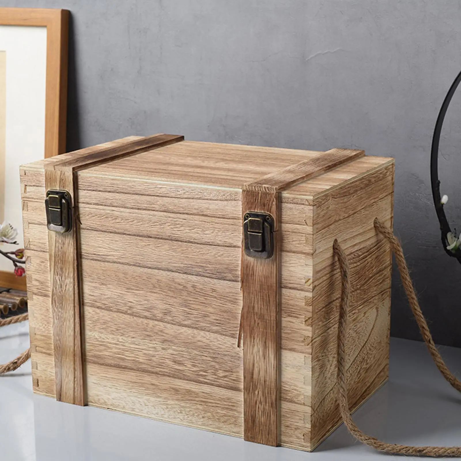 Wood Wine Storage Box Large Capacity Housewarmings Gifts Wine Accessories 6 Bottle Wine Crate for Wedding Anniversary Party