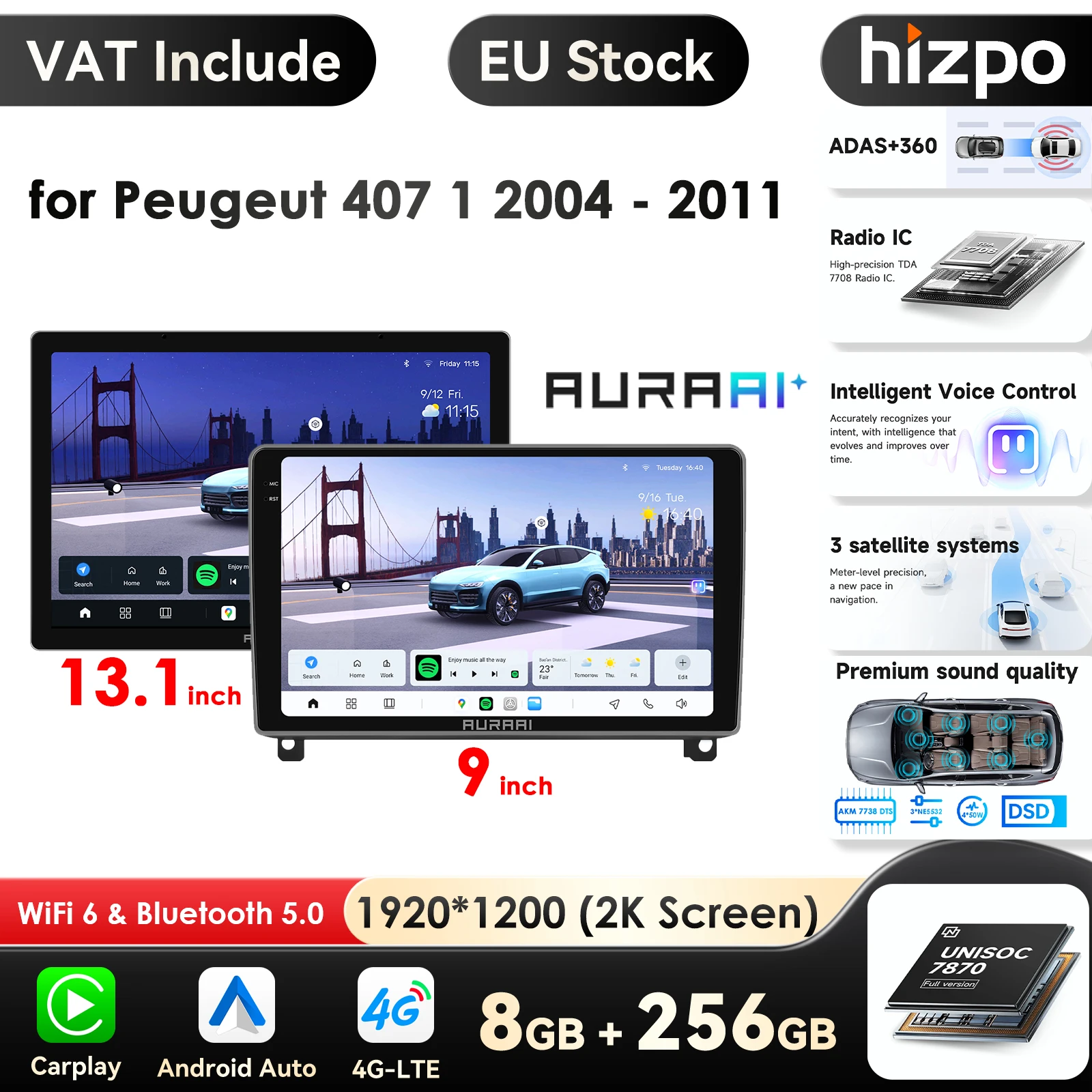 

OSSURET 2K экран беспроводной Apple Carplay Android Auto для Peugeut 407 1 2004-2011 автомобильный мультимедийный плеер Infotainment GPS стерео