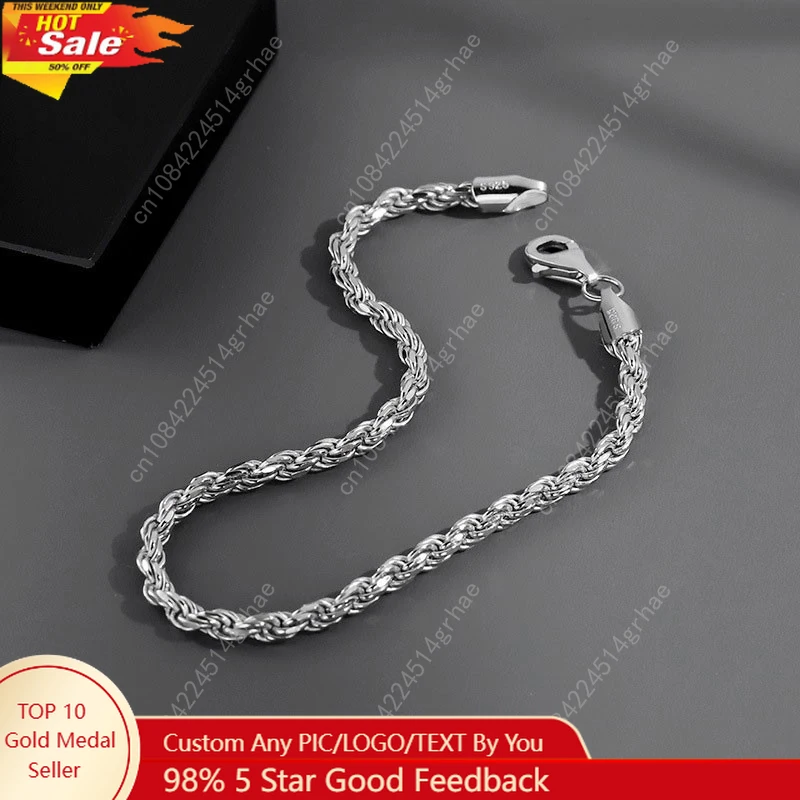 

Hip Hop Fried Dough Twists Chain Hiphop Men's Titanium Steel Thin Bracelet Fashion Classic Jewelry Wedding Party Holiday Gift