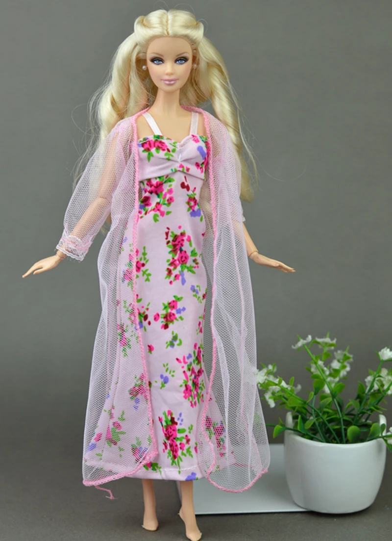 2pcs/set Pajamas Lace Costumes Lingerie Sleepwear Clothes For Barbie Dolls Long Dresses Doll Accessories Kids Toys view 2