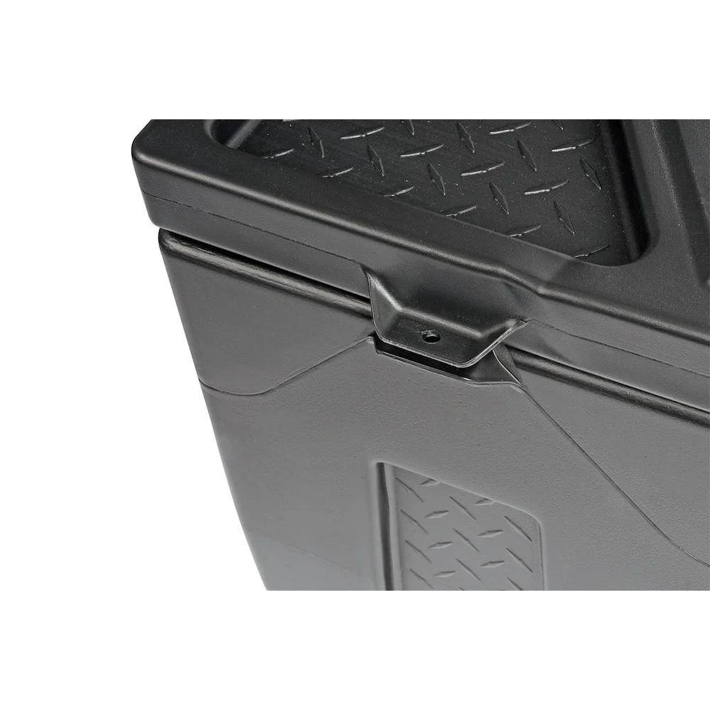 Plastic Utility Chest Tool Box with Double Walled Lid Locking Tabs Cup Holders Adjustable Storage Rigid Frame 39 Inch Length