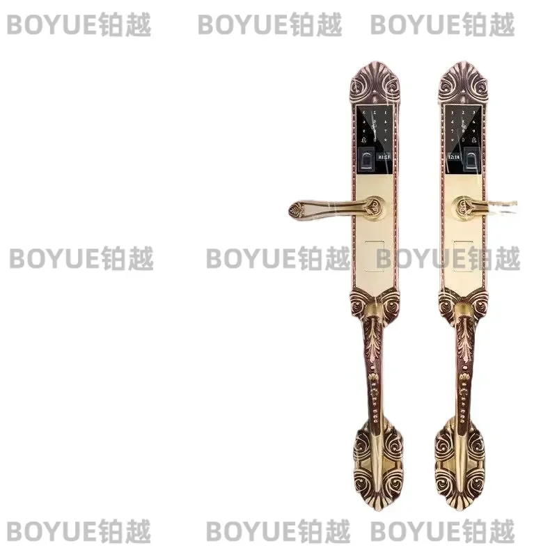 Forged Pure Copper Smart Fingerprint Door Lock European Style Villa Entrance Security Keyless Biometric Handle Heavy Duty