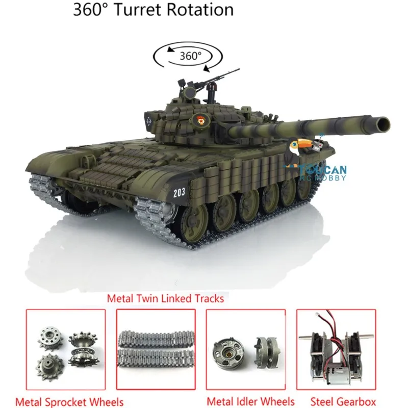 รถถังบังคับวิทยุ Heng Long T72 รุ่นอัพเกรด 1:16 สเกล 3939 พร้อมป้อมปืนหมุนได้ 360 องศา รุ่นใหม่ 7.0 °   ของเล่นรีโมทคอนโทรลแบบหมุนได้ TH20570