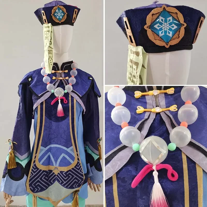 Genshin Impact Qiqi Cosplay Costume Zombie Dress with Hat Spells Socks Halloween Clothes  Outfits For Comic Con
