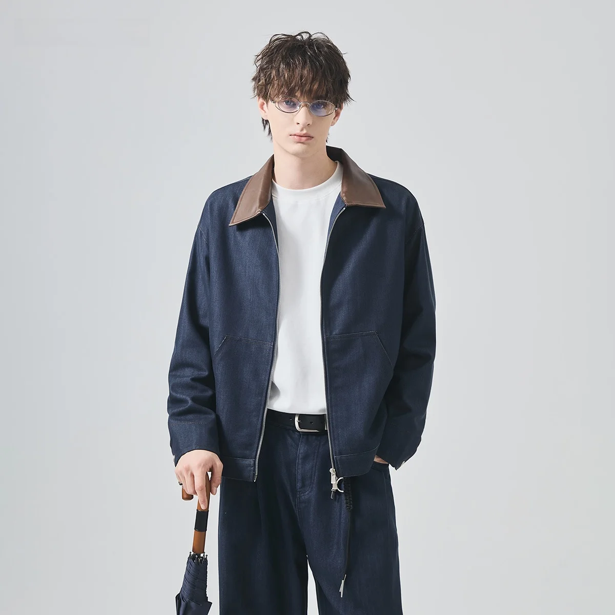 

Men's Loose Casual PU Collar Jaet Autumn Winter Faion Color Blo Outerwear Top Long Sve Cotton Blend Fabric