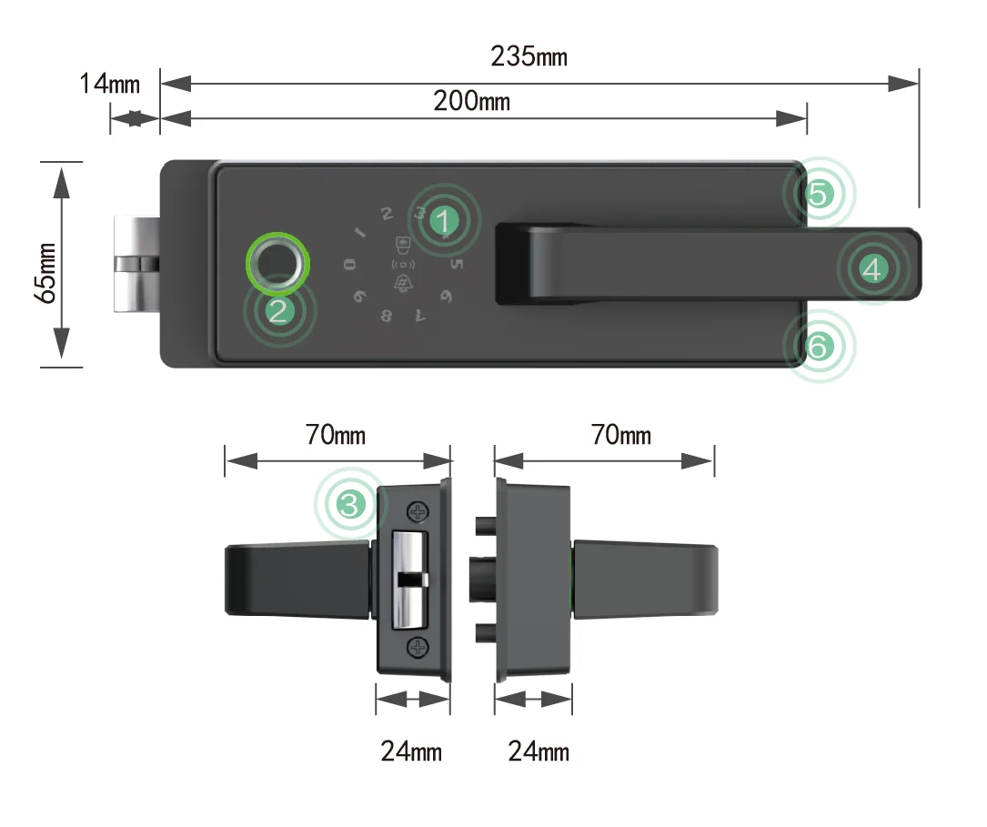 New Arrival Tuya Smart Office Security Push Inside Glass Partition Door Lock With Fingerprint, Password, Card and Keys to Unlock