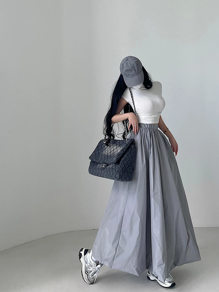 

High Waist A-Line Long Skirt Casual Drawstring Bouffant Skirt Young Girl Day Wind Loose Slimming Skirt Casual Floral Skirt
