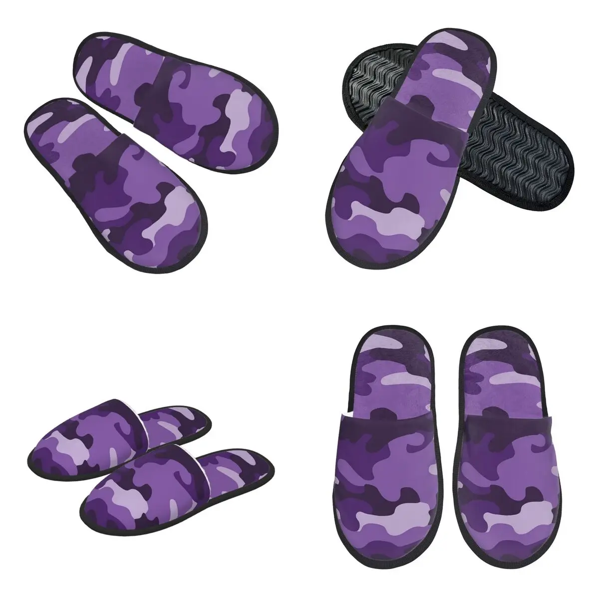 Custom Purple Military Camouflage Camo Print Slippers Memory Foam Warm Soft Women House Slipper Bedroom Cozy Shoes