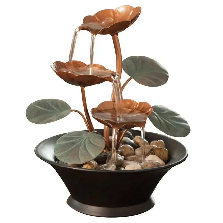

Indoor Water Lily Water Serenity Fountain Compact Tabletop Decoration with CopperColored Blooms and Leaves Flowing Water for Rel