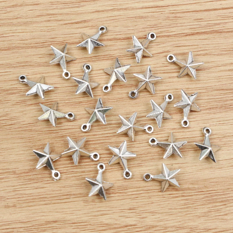 30pcs 11x8mm Star Charms 3D Solid Star Tibetan Silver Plated Gold Bronze Pendants Antique Jewelry Making DIY Handmade Craft