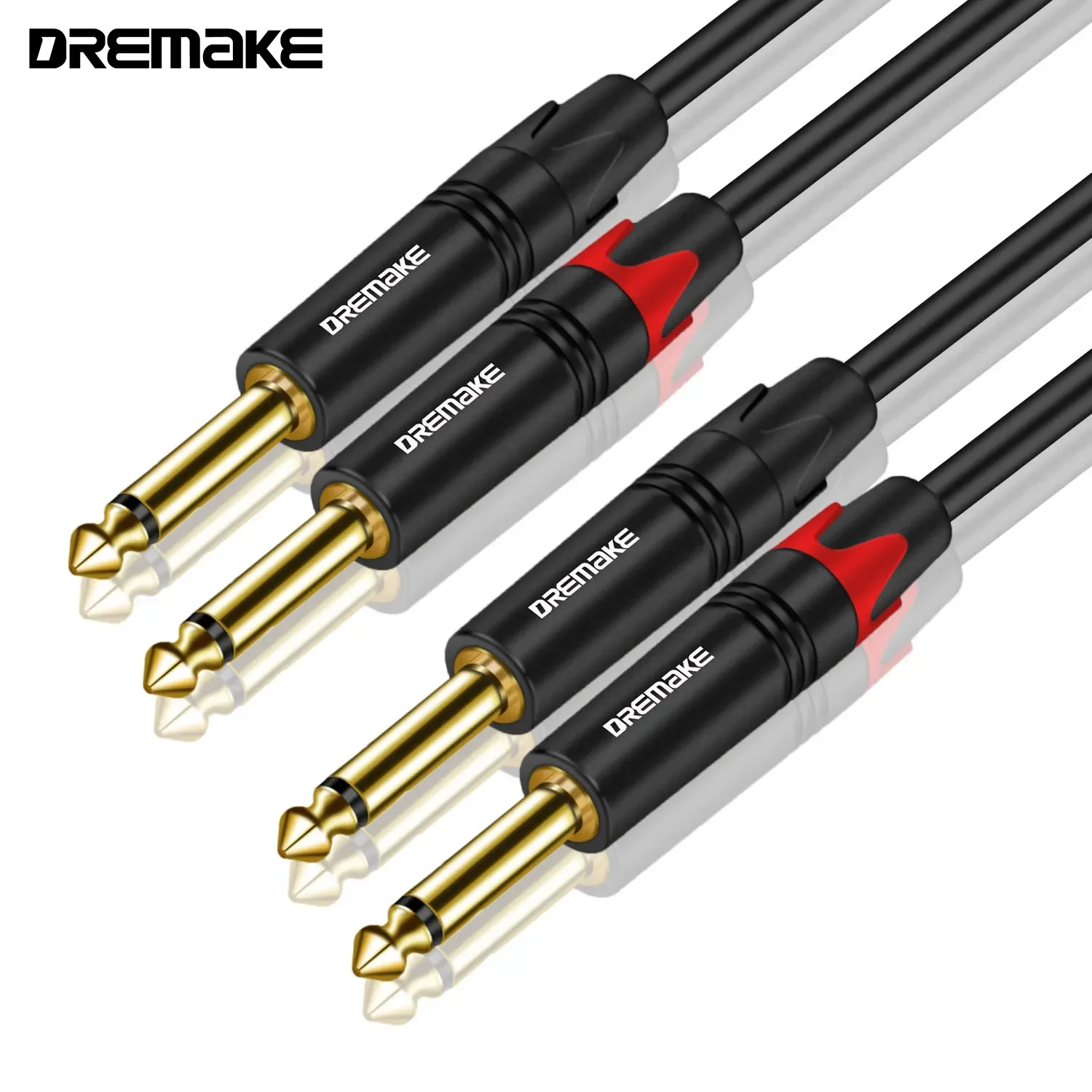 DREMAKE TS 6.35mm do 6.35mm przewód Mono Amp, 2x1/4 \'\'TS Mono 6.35mm Jack męski na 2x1/4\'\' męski kabel Audio do wzmacniacz gitarowy mikser