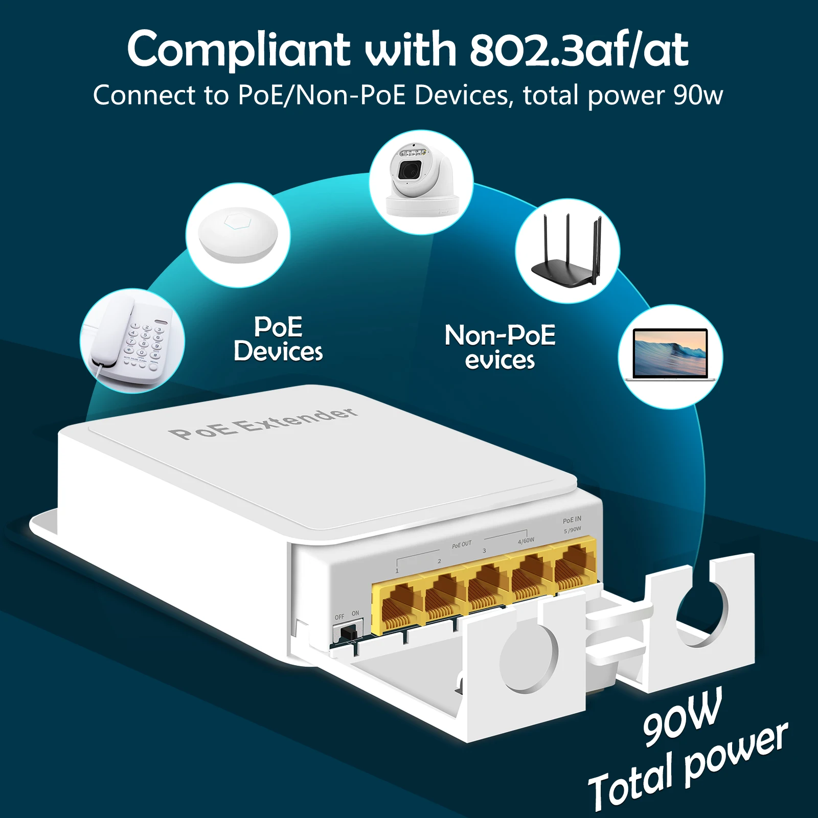 Gadinan PoE Extender 5 Ports Gigabit 1000Mbps Waterproof POE Repeater IP Port Transmission Outdoor for POE Switch NVR IP Camera