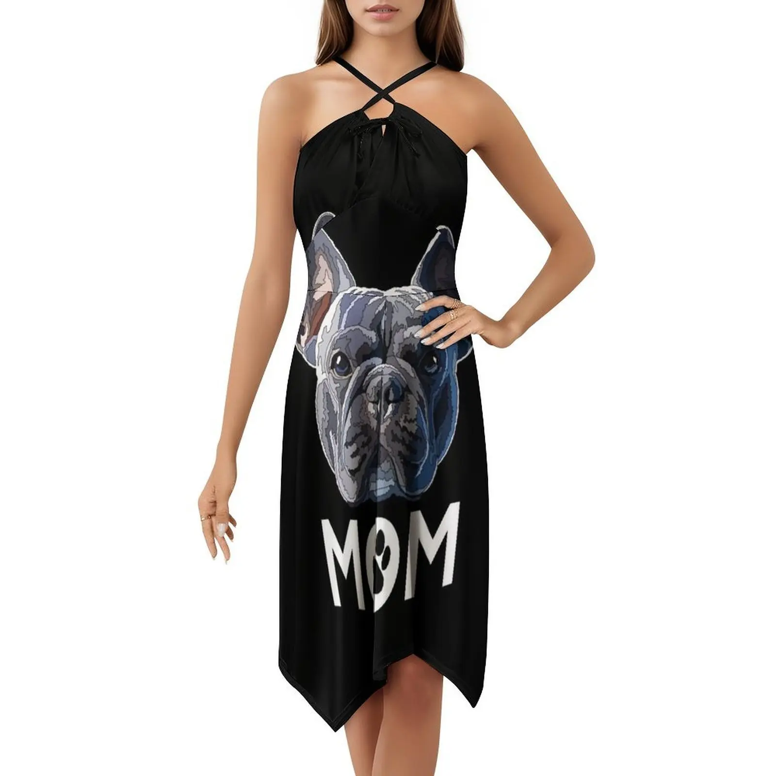 فستان أزرق Frenchie Mom مزين بالزهور للنساء للربيع والصيف فستان كاجوال للحفلات Frenchie French Bulldog Bulldog للسيدات