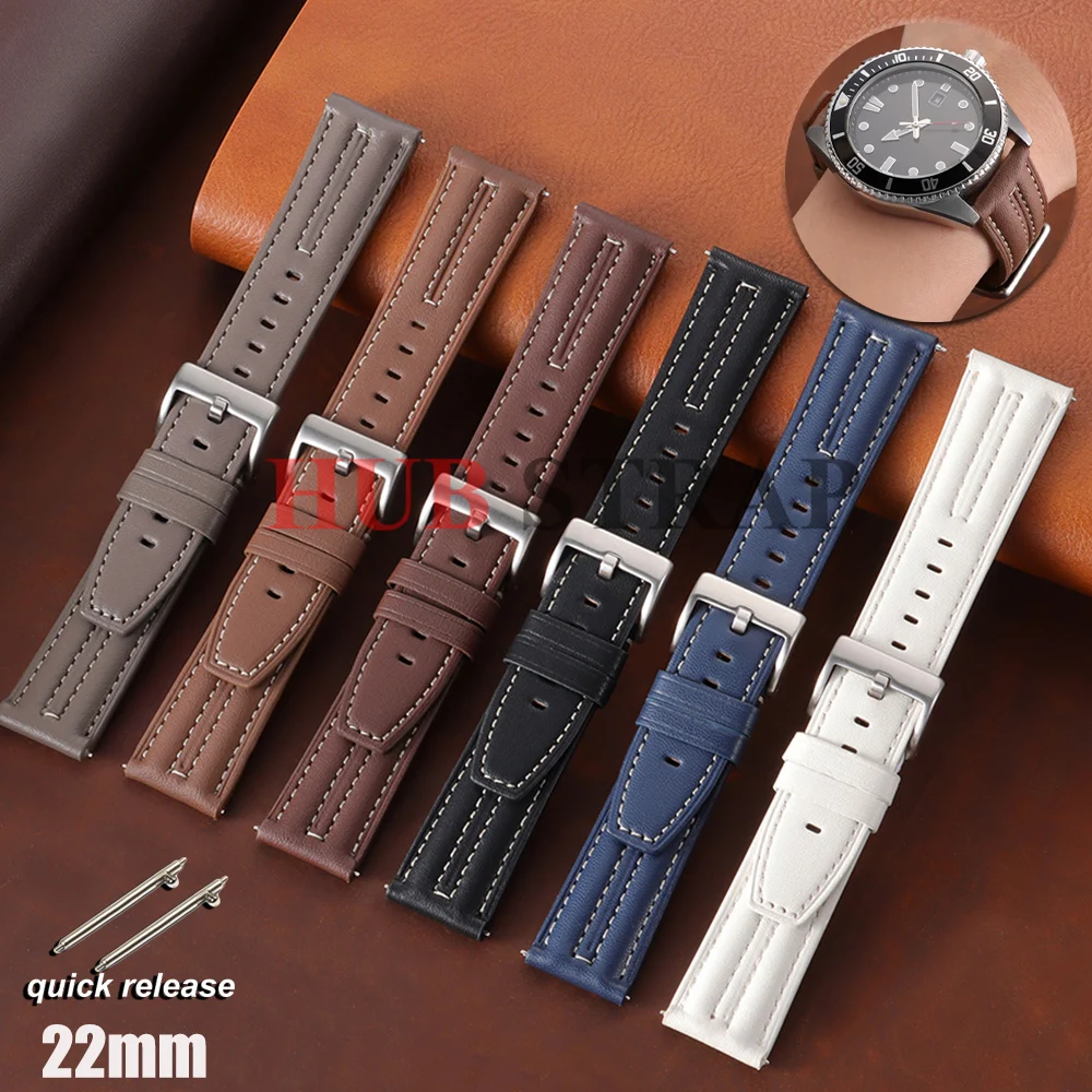 Leather Strap Quick Release - 22mmPremium Handmade Stitching Leather Strap Quick