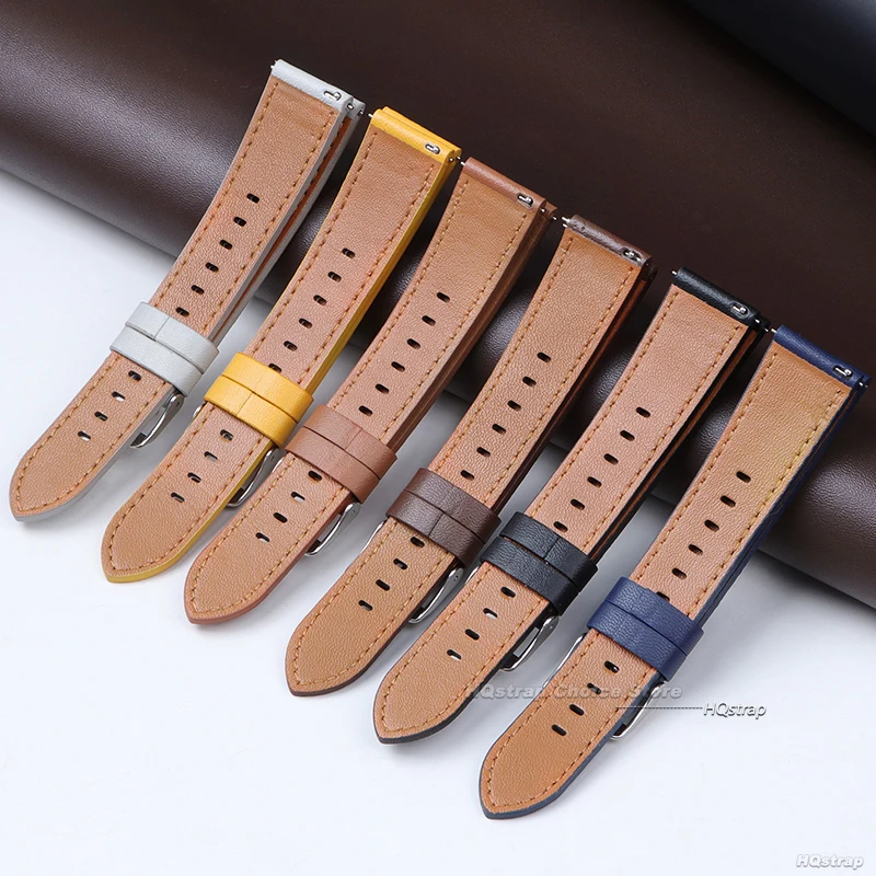 高品質のユニバーサルレザーウォッチバンド,スチールバックル,20mm, 22mm