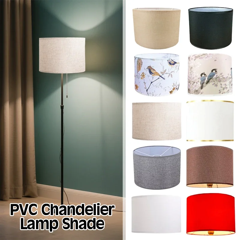 Table Lamp PVC Fabric Lampshade Floor-standing Bedside Pendant Lampshade Cylindrical Cylinder Round Linen Wall Lampshade