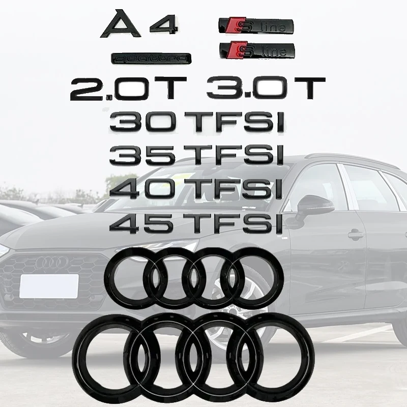 ABS Replacement Emblem 4Ring Logo Quarrto Car Front Bonnet Grille Badge for Audi A4 2020-2024 2007-2019 2004-2006 Trunk Sticker