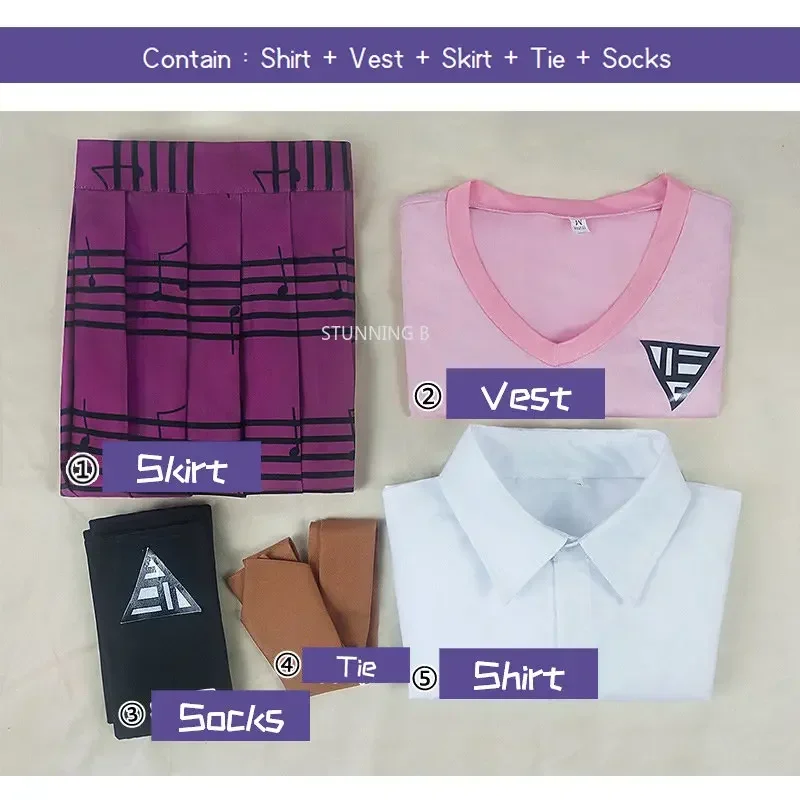 อะนิเมะ Danganronpa Kaede Akamatsu คอสเพลย์ฮาโลวีนเครื่องแต่งกายสําหรับสตรีบทบาทเล่นเสื้อผ้า JK Su MN12