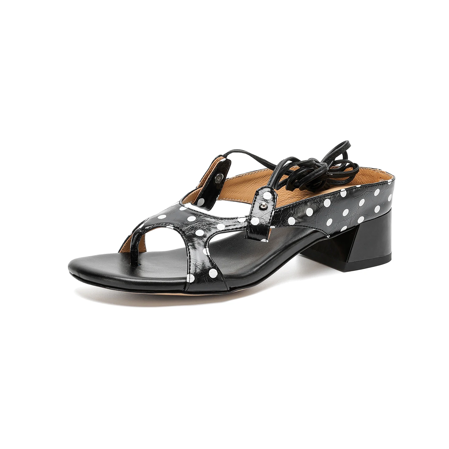 Genuine Leather Cowhide Women's Sandals,Narrow Band Ankle Strap Polka Dot Summer Women Shoes view 5