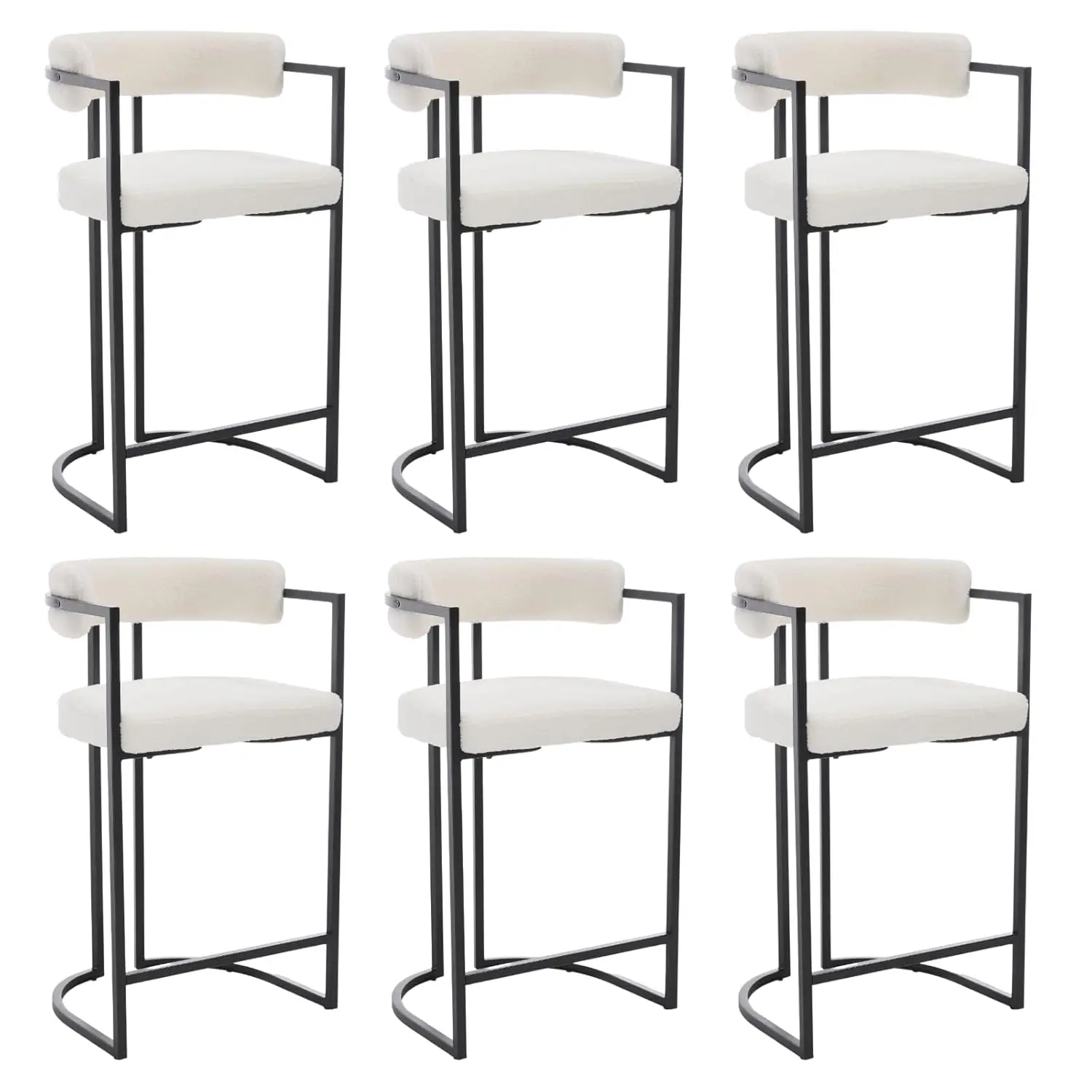 Conjunto de 6 Banquetas de Balcão de 26 Polegadas, Modernas, Brancas, com Encosto Confortável, Estofadas, Personalizadas