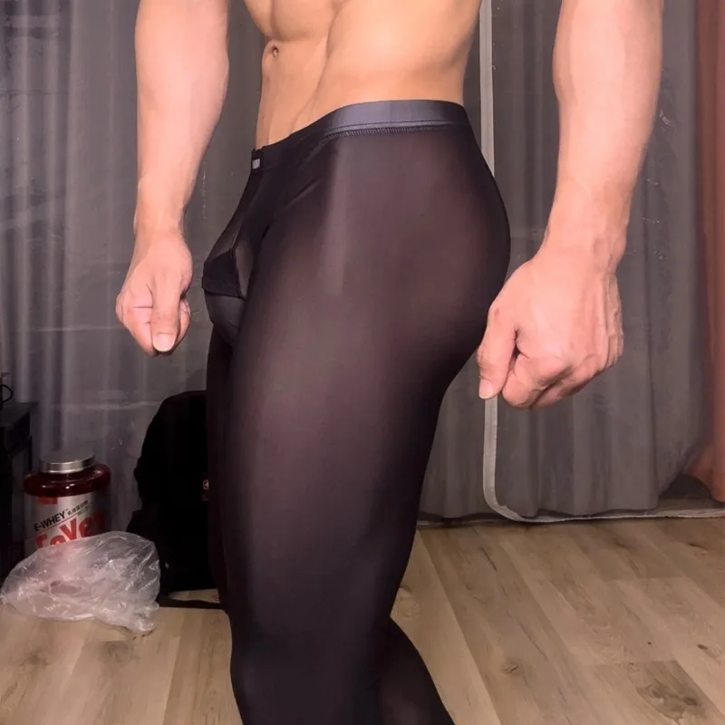 

Men's Sexy Transparent Compression Pants Stretchy Workout Sports Tight Leggings Warm Thermal Underwear Bottoms Long John Pants