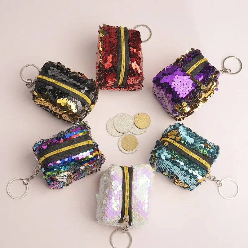 New Children's Coin Bag Change Color Sequins Mini Wallet Women Fashion Bling Mini Purse Sequin Bag Key Chain Pouch Small Gift