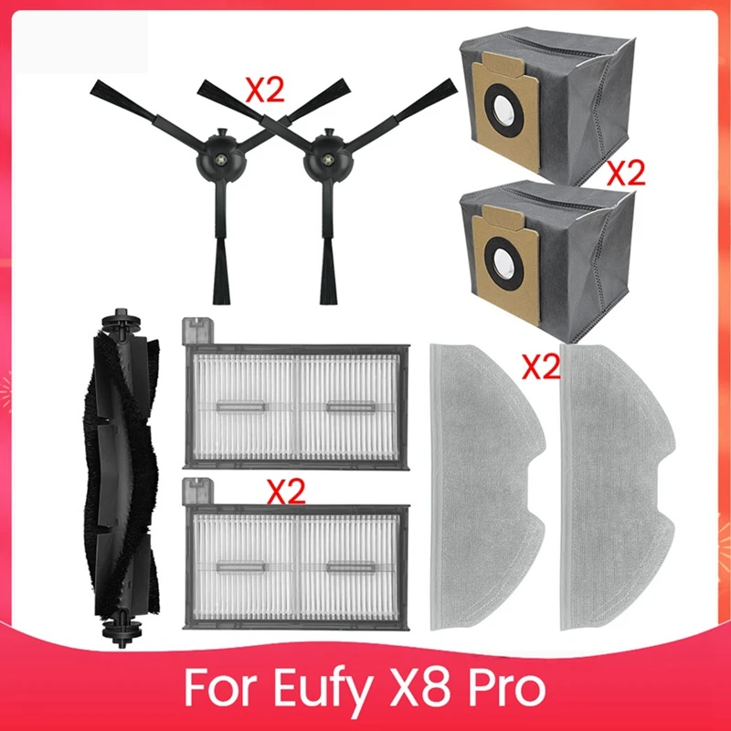 

For Eufy X8 Pro Robot Side Brush Filters Mop Cloths Mop Cloth Rag Dust Bags Vacuum Cleaner Parts Replacement Accessories