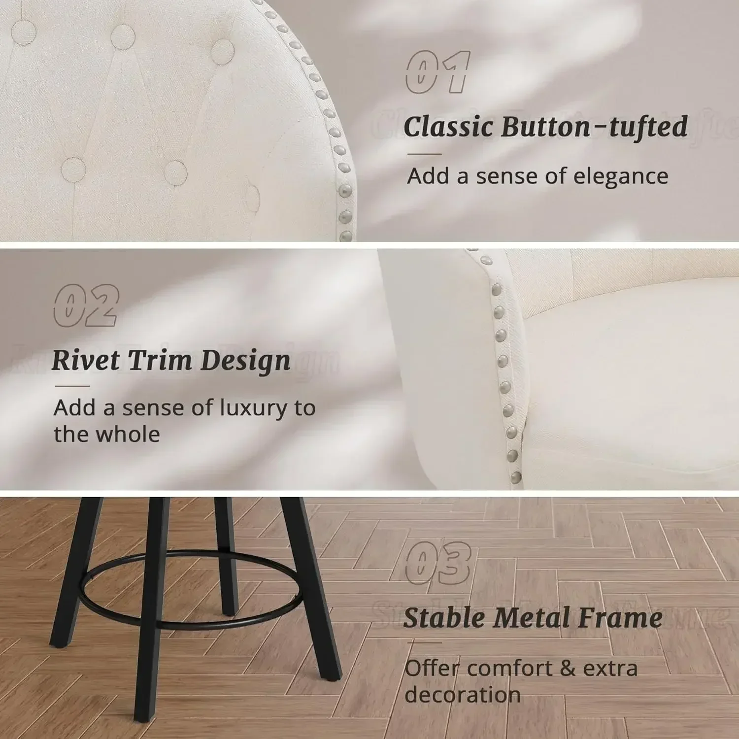 [Limited Time Offer, Buy Now!]Counter Height Bar Stools Set of 3, 26" Swivel Fabric Upholstered Bar Stools, Retro for Kitchen Is