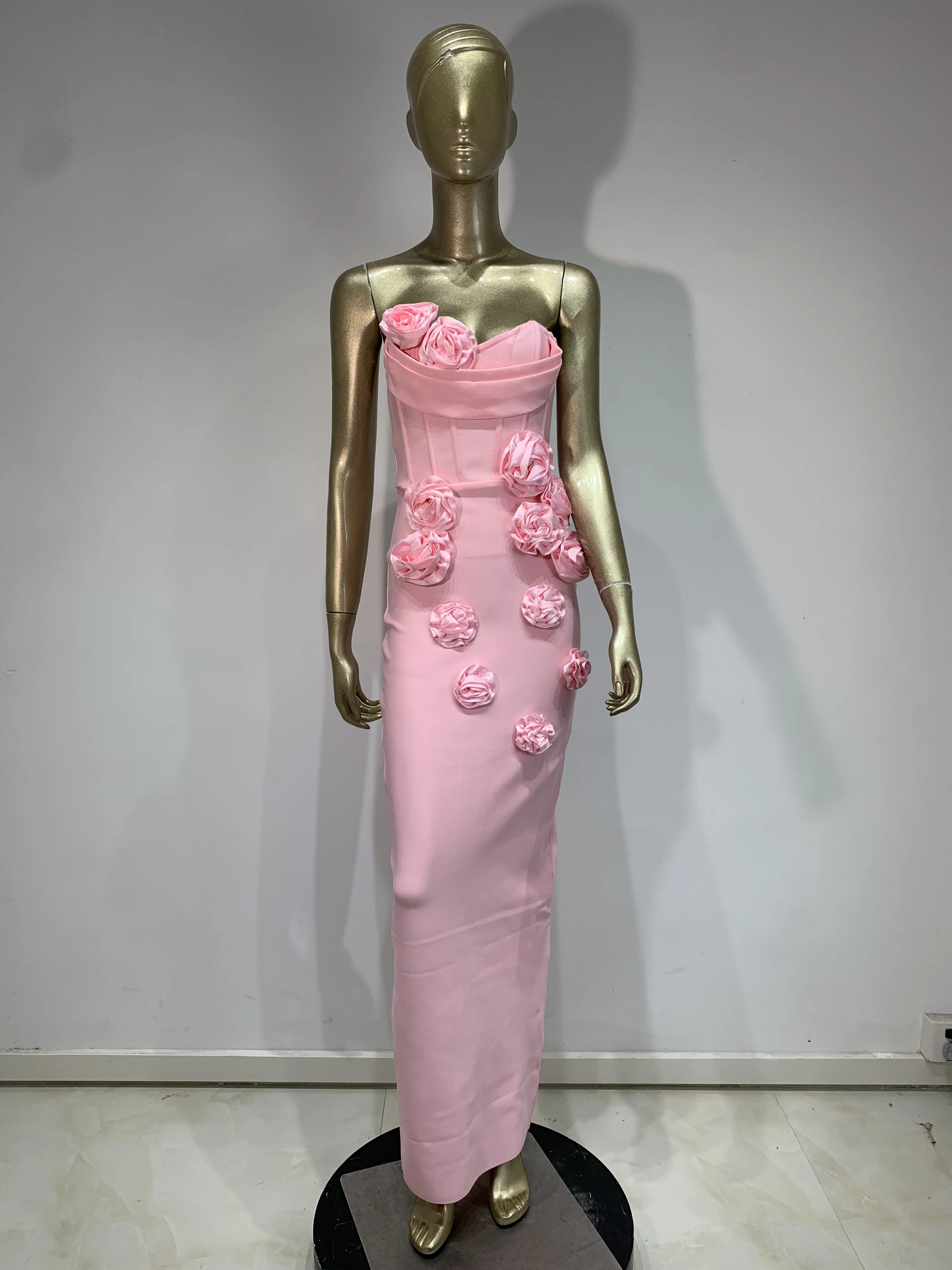 فستان حفلات نسائي وردي بدون حمالات مزين بطول الكاحل طويل قطعة واحدة فساتين حفلات مسائية للمشاهير شارع العليا #2