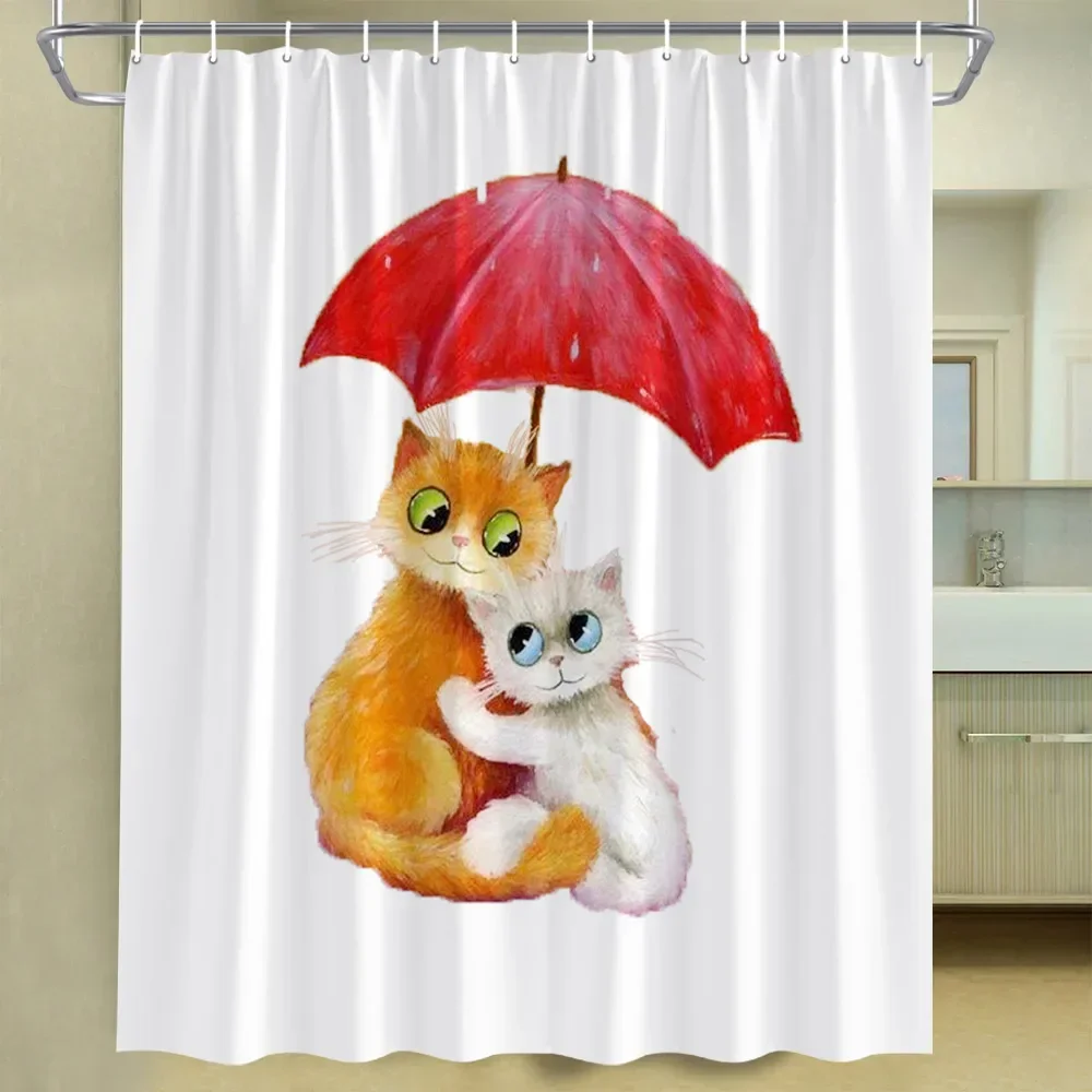 Cartoon Raindrops Shower Curtains Cute Umbrellas Children's Home Fabric Curtains Bathroom Accessories Sets Washable Bath Curtain