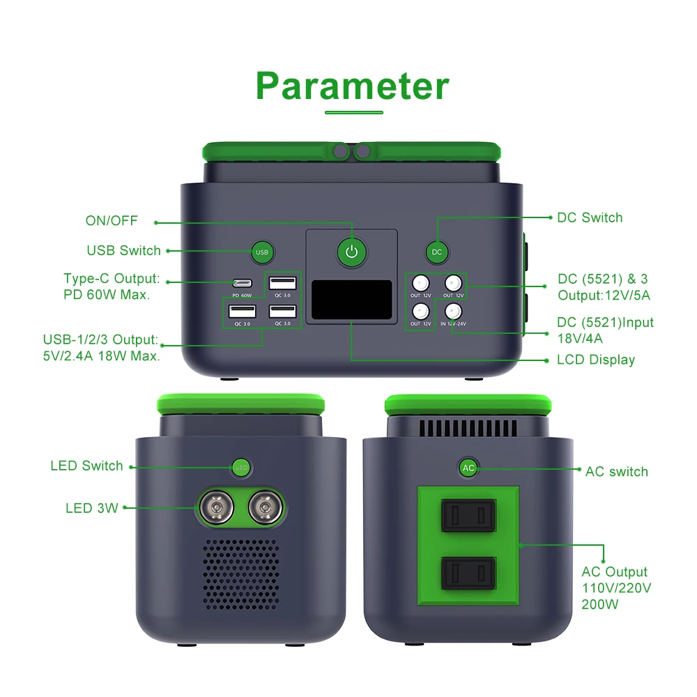 Wholesale Super Green Energy Hot Sale 200W Lithium Ion Portable Solar Generator Small Outdoor Power Bank Portable Power Stations