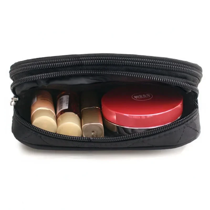 Women\'s Mirror Mini Cosmetic Bag Simple Waterproof Storage Box Black Double Layer Make Up Brush Beauty Organizer Supplies