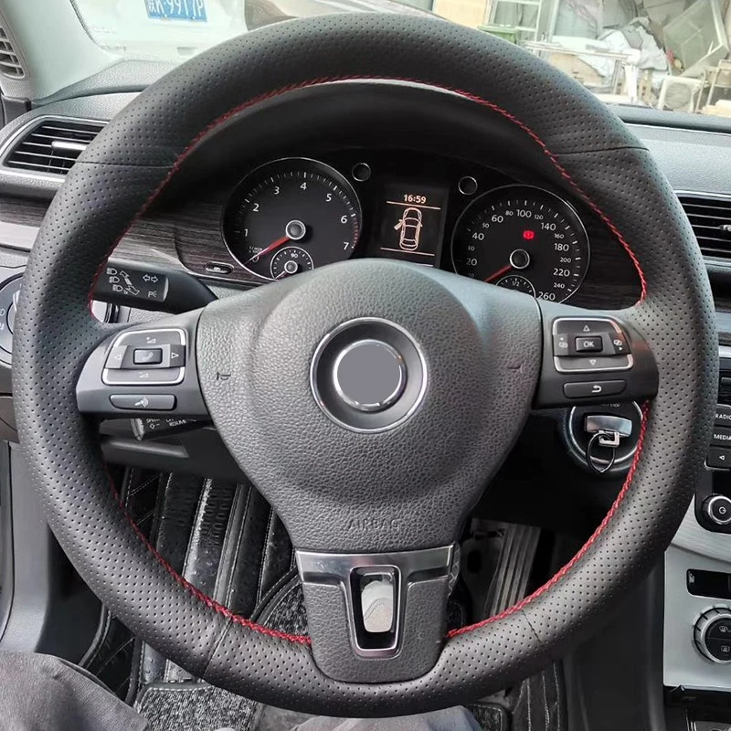 

Car Steering Wheel Cover for Volkswagen Golf 6 Mk6 VW Polo Sagitar Bora Santana Jetta Mk6 Hand-sewn Sewing Genuine Leather