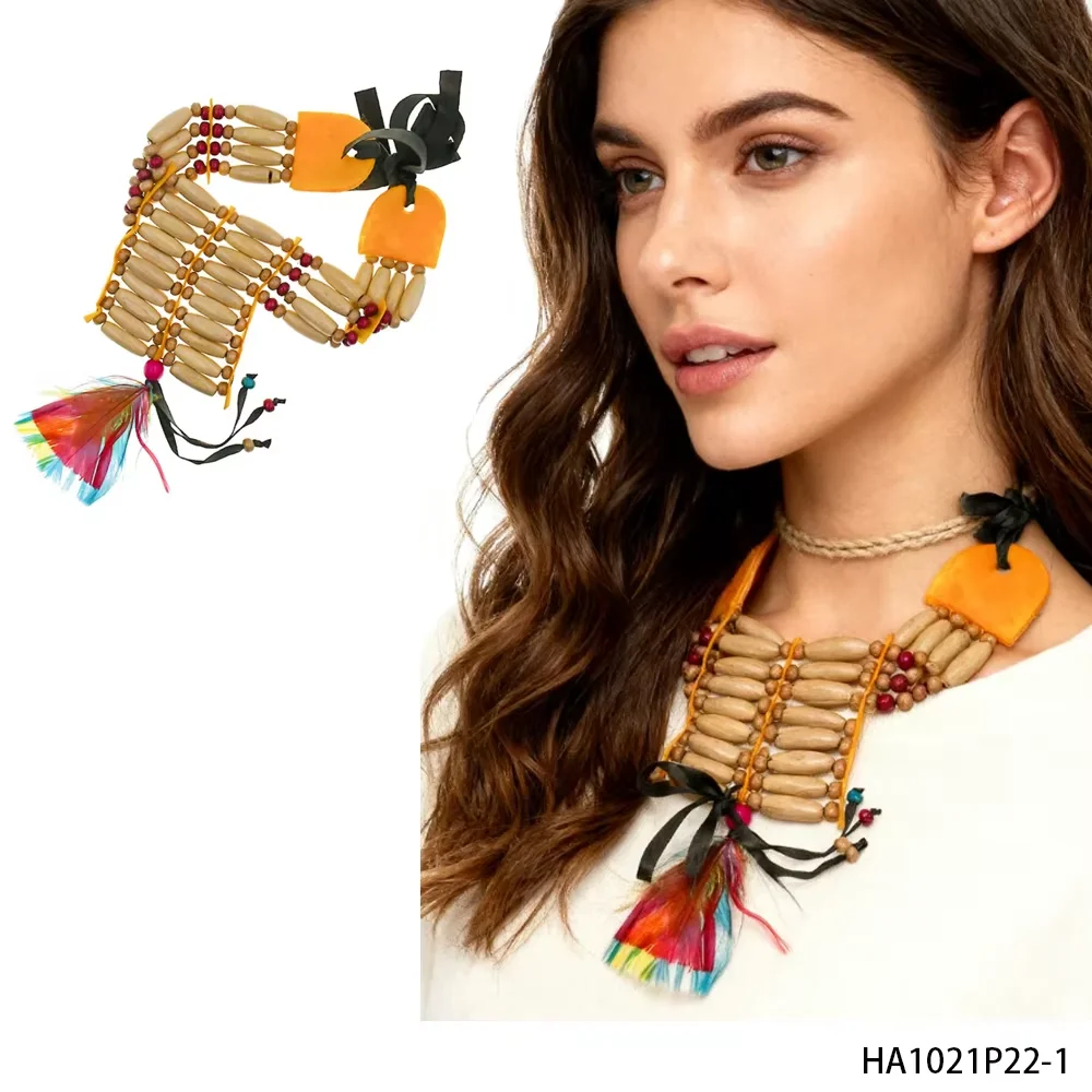 قلادة من الخرز الخشبي من PESENAR، قديمة وملفتة للنظر، تضيف النمط القبلي البدائي إلى النمط الهندي كعنصر شخصي