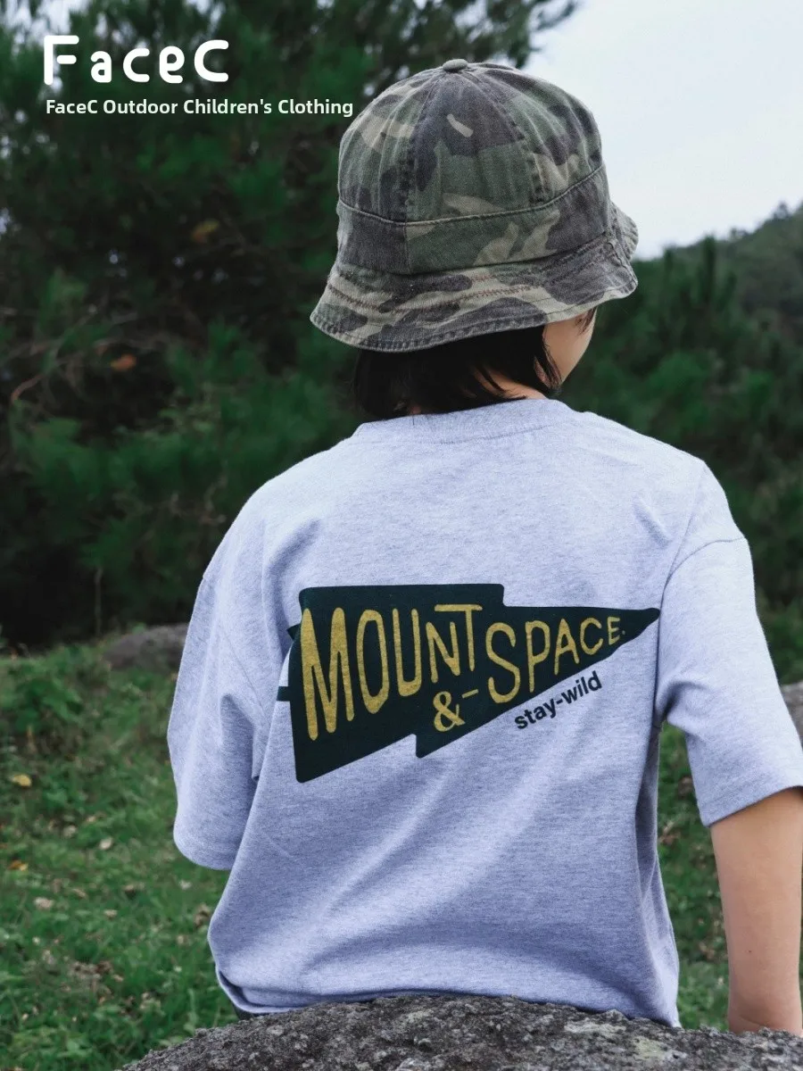 FaceC Mountain Series Kids' Cotton T-Shirt Short Sleeve Loose Fit Breathable Summer Camping Children's Casual Top