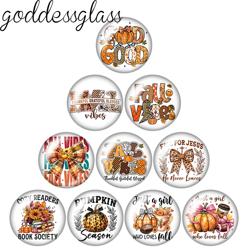 Thanksgiving day pumpkin Fall vibes Cross 10p 12mm/18mm/20mm/25mm Round photo glass cabochon flat back Making findings Jewelry