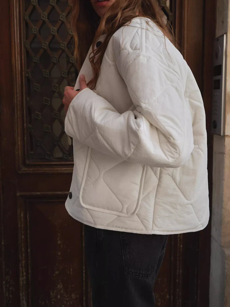 เสื้อแจ็คเก็ตผ้าฝ้ายลายเพชร สไตล์ยุโรปและอเมริกา สำหรับฤดูใบไม้ร่วงและฤดูหนาว  แบบเรียบง่าย เหมาะกับการสวมใส่ในชีวิตประจำวัน