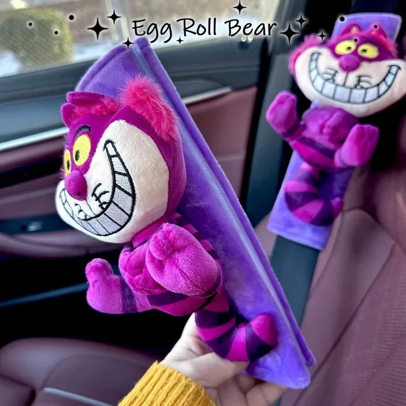 Disney Series Alice in Wonderland Cheshire Cat Plush Doll Car Seat Belt Cover Kawaii Automotive Interior Accessories Girl Gift