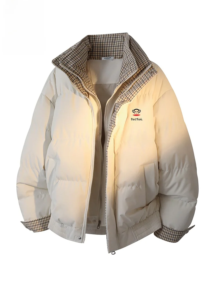 

Мужская хлопковая куртка Paul Frank: зимняя, модная, с цветными вставками, в клетку, имитация двухслойности, утепленная, для защиты от холода