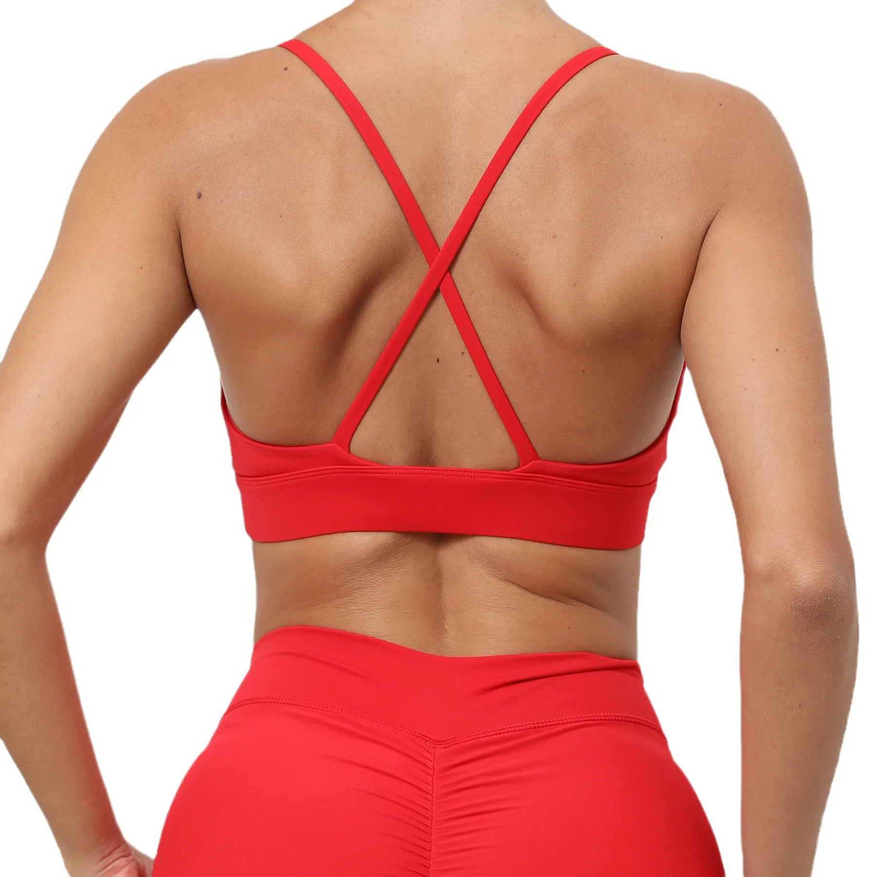 Cross Back Sports Bra Strappy Backless Fitness Underwear Women Naked Feeling Shockproof Athletic Tank Top Sexy Workout GYM Vest