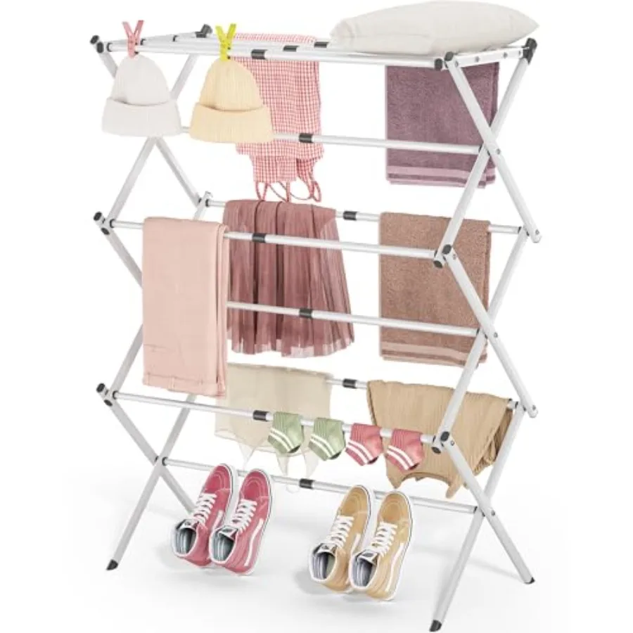 

Clothes Drying Rack Folding - 3 Tier Laundry Drying Rack for Clothes, Expandable Metal Clothing Dryer, Collapsible Towel Rack,